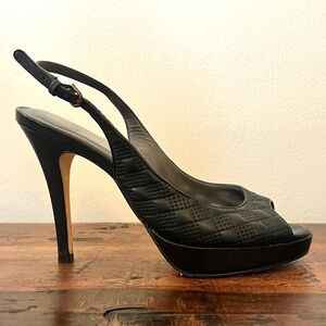 Cole Haan Black Quilted Peep Toe Slingback Heel 8